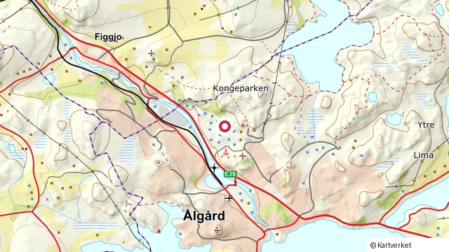Kart som viser hvor Kongeparken på Ålgård ligger