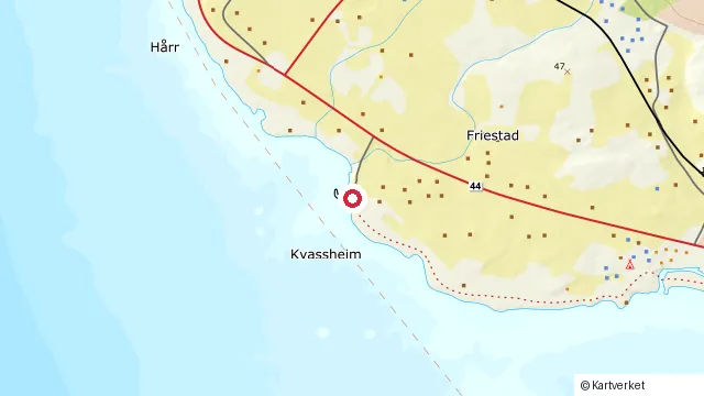 Kart som viser hvor Kvassheim fyr ligger