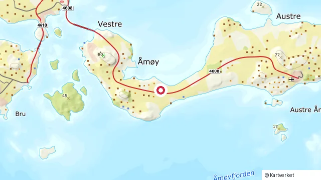 Kart som viser hvor Ørnhaug Besøk og Aktivitetstun på Åmøy ligger