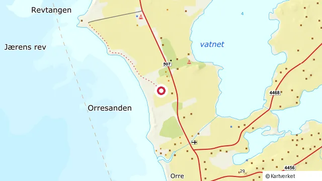 Kart som viser hvor Orrestranda ligger