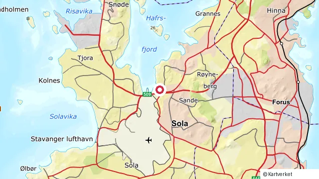 Kart som viser hvor Sola ligger