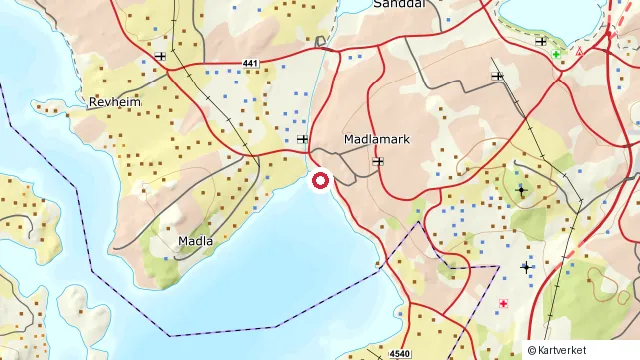 Kart som viser hvor Sverd i fjell ved Møllebukta ligger